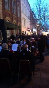 A night time concert in the front of Guild Hall building