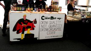 Orgasmic Cider humorous banner attracting clients to their stand