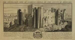 Title: The South East View of Goodrich Castle in the County of Hereford Medium:Copper Artist:Buck S & N Engraver:Buck S & N Date: 1731 Published in: "Buck's Antiquities or Venerable Remains of above four hundred Castles, Monastries, Palaces, etc. etc., in England and Wales. With near one hundred views of Cities and Chief Towns" Picture can be found here: http://www.rareoldprints.com/gallery/Buck%27s%20Antiquities
