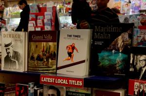 Display at Agenda book store at Embassy Complex, Valletta, January 2014