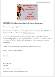 Email reminder sent out by Avantech on April 2 2014