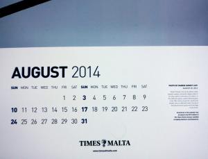 Allied Newspapers` corporate calendar for 2014, August page in detail