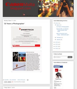 Canon Malta blog as seen on 19 March 2014