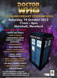 Official poster for Doctor Who 50 year celebration in Hereford