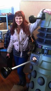 Rita was brave enough to have a picture taken with an empty Dalek shell. Nobody in their right mind would ever approach the real Dalek.  It's a big no-no and don't ever even think about it!