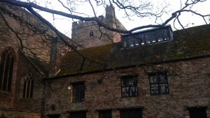 Front of the Cathedral - upper rooms are used for choir practice and lower rooms as vestries.