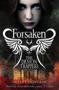 First book in the Demon Trappers saga entitled  Forsaken. You can buy a copy here: http://www.amazon.co.uk/The-Demon-Trappers-Jana-Oliver/dp/0330519476