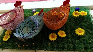 A flock of Easter hen baskets