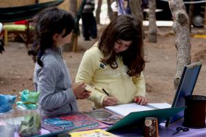 Sam and Jaimelee thinking what to draw