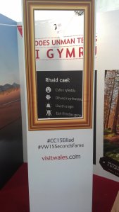 Reciting booth at Visit Wales. 
