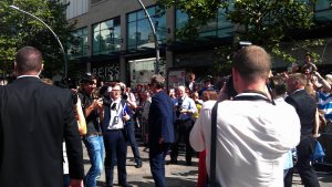 Peter Capaldi approaching BBC crew for an interview