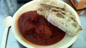 Bread and meatballs served on ecological plate