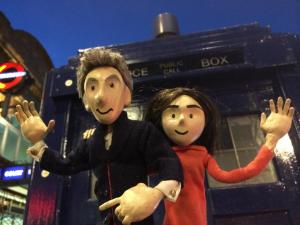 Clara,the 12th Doctor and The Tardis stopping to greet the fans