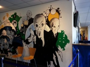 Second mural located by the ticket office - The Silence, Ood kind and Sontarans - Strax and Staal from "The Sontaran Stratagem" 