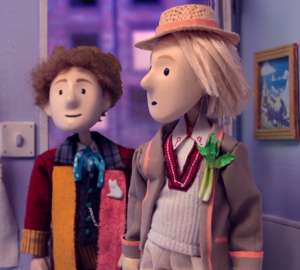 5th and 6th Doctors are shopping for sweets in the 80's. Piece of cake  if you have a time machine.