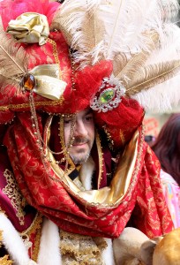 Professional Carnival actor from Venice. His costume was made for the use of local Italian theater and was one of a kind. Show stopper.