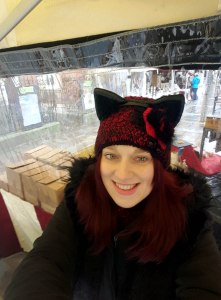 Rita as a ginger cat in a hat.